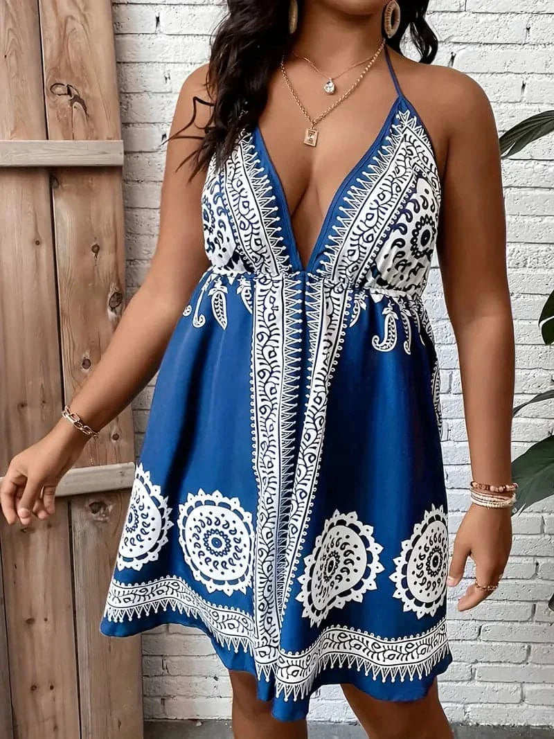 Women's Dress - Halterneck with Thin Straps - Light and Airy - Bohemian Pattern