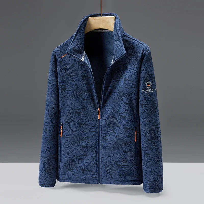Men's fleece jacket – standard fit – high collar – zip pockets – soft texture