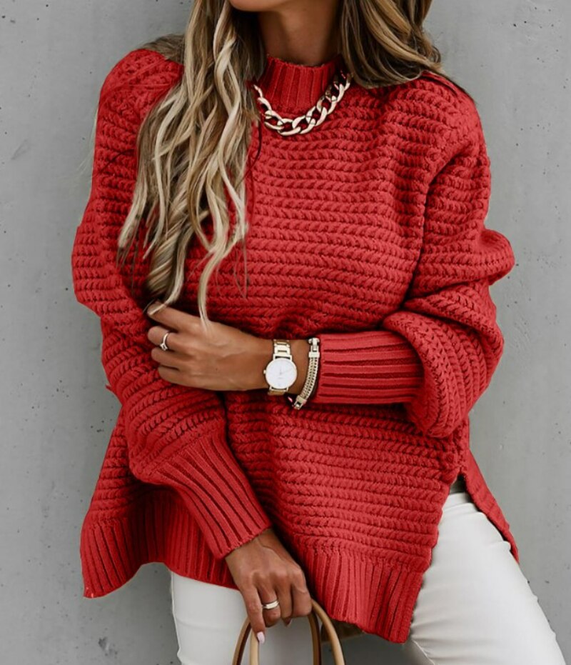 Women's Knitted Sweater - Oversized Fit - Soft and Warm - Round Neck - Long Sleeves