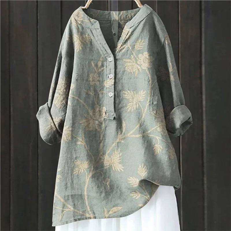 Women's blouse with long sleeves – Relaxed fit – Half button placket – Breathable fabric