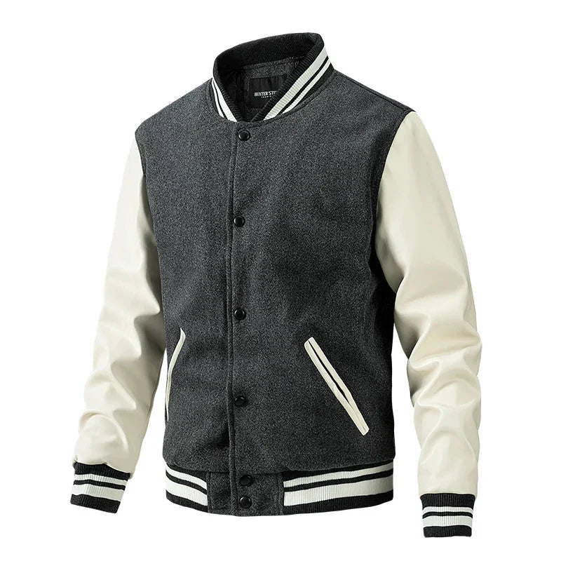 Men's Varsity Jacket – Wool Blend – Regular Fit – Snap Buttons – Ribbed Edges