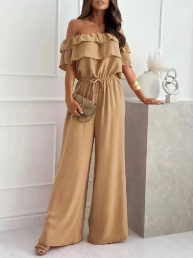Women's jumpsuit – Off shoulder – Ruffle edge – Wide legs – Light breathable fabric
