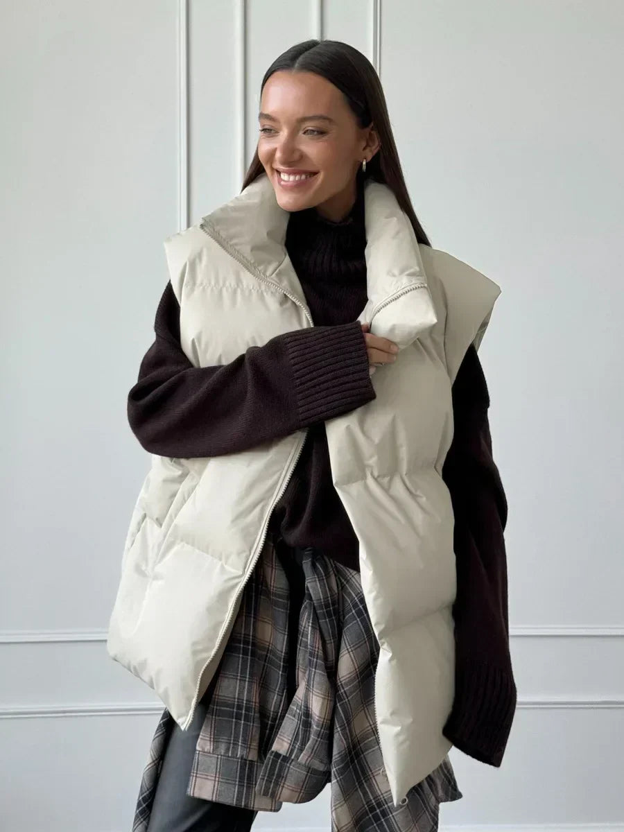 Women's Down Vest - Lightweight Quilted - High Collar - Insulating and Water-Repellent