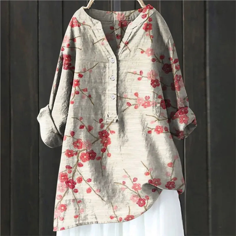 Women's blouse with long sleeves – Relaxed fit – Half button placket – Breathable fabric