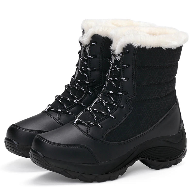 Women's Snow Boots – Mid-Calf – Water-Repellent – Lined with Faux Fur – Lace-Up – Platform Sole