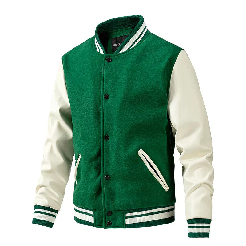 Men's Varsity Jacket – Wool Blend – Regular Fit – Snap Buttons – Ribbed Edges