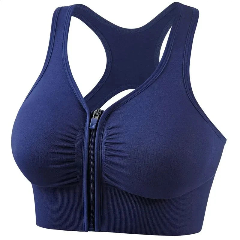 Women's Sports Bra – Snug Fit – Breathable Material – Zipper – Racerback