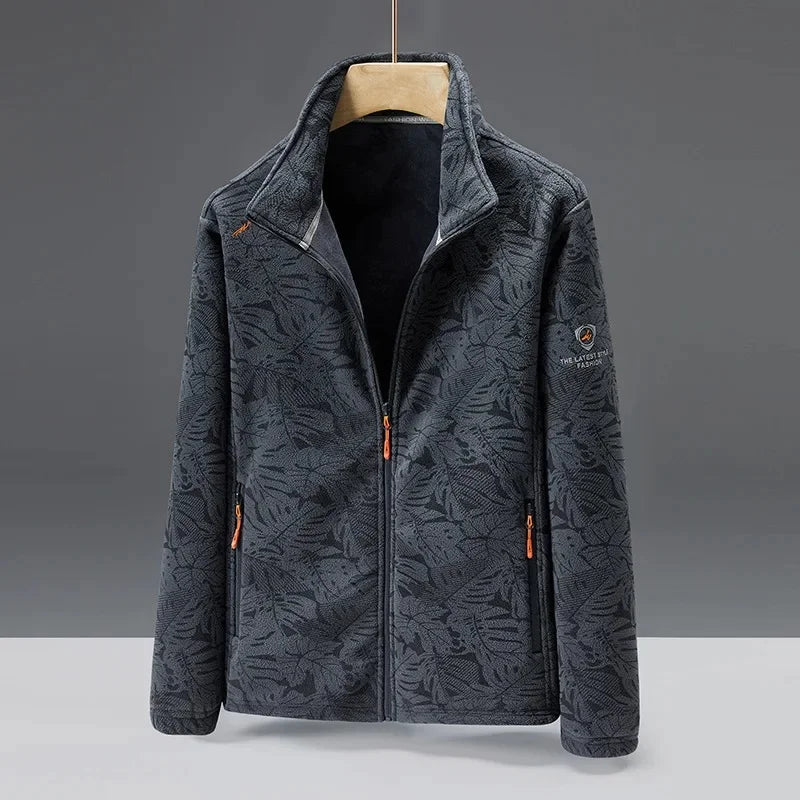 Men's fleece jacket – standard fit – high collar – zip pockets – soft texture