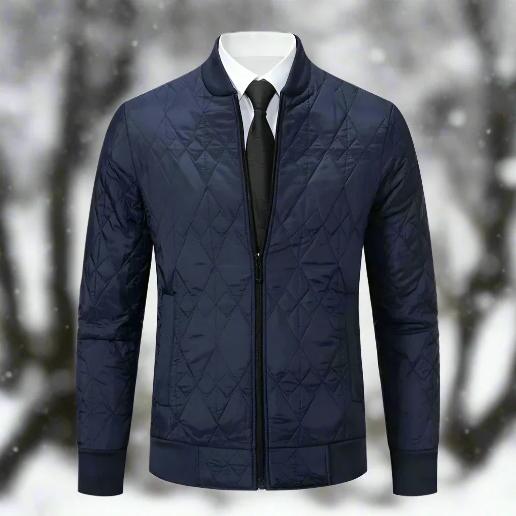 Men's Bomber Jacket - Padded and Warm - Diamond Quilted - Ribbed Collar