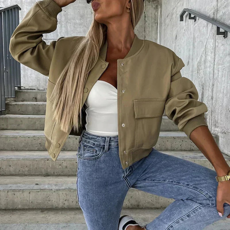 Women's Jacket – Relaxed Fit – Natural Fibers – Button Front – Pockets