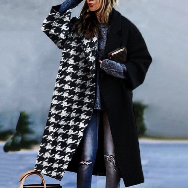 Women's Coat – Wool Blend – Oversized Fit – Simple Closure – Color Block Design