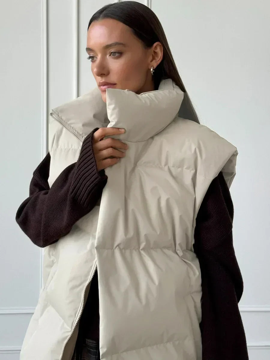 Women's Down Vest - Lightweight Quilted - High Collar - Insulating and Water-Repellent