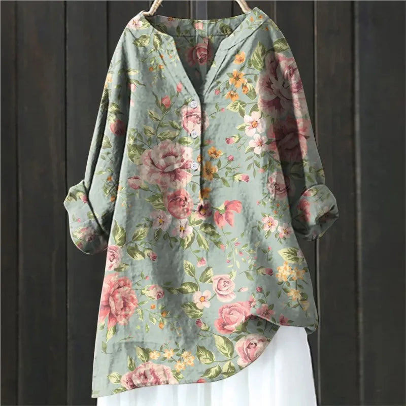 Women's blouse with long sleeves – Relaxed fit – Half button placket – Breathable fabric