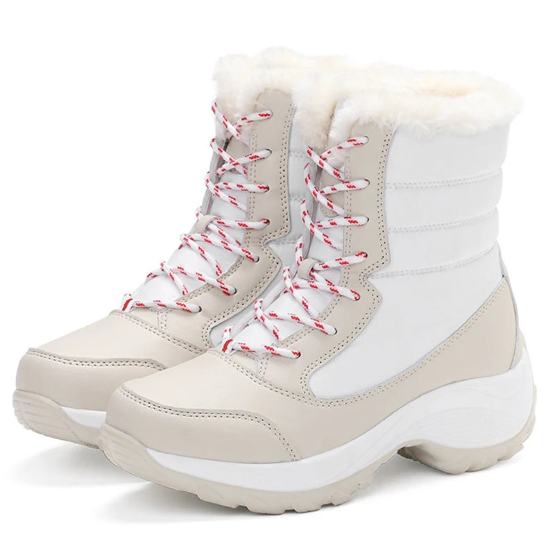 Women's Snow Boots – Mid-Calf – Water-Repellent – Lined with Faux Fur – Lace-Up – Platform Sole