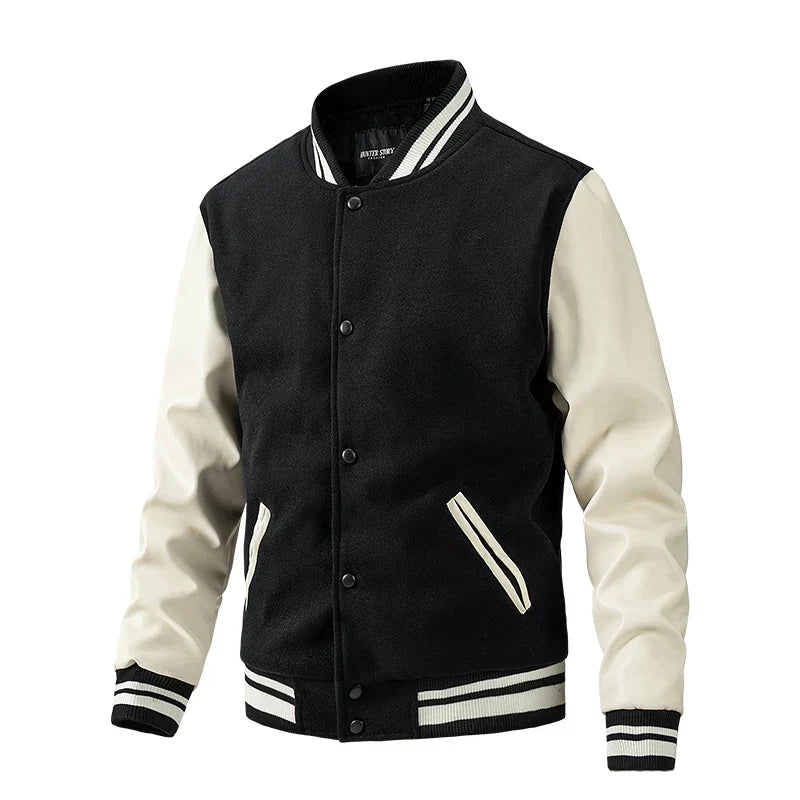 Men's Varsity Jacket – Wool Blend – Regular Fit – Snap Buttons – Ribbed Edges