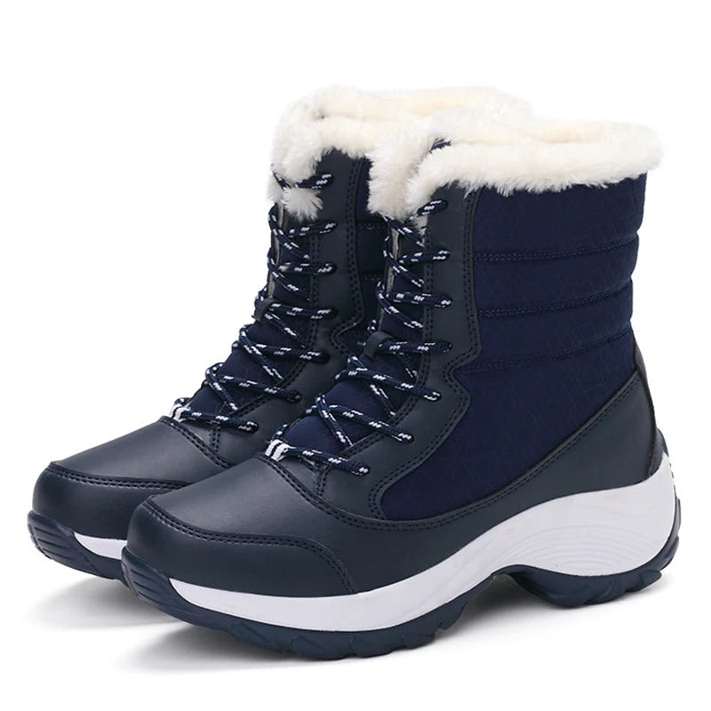 Women's Snow Boots – Mid-Calf – Water-Repellent – Lined with Faux Fur – Lace-Up – Platform Sole