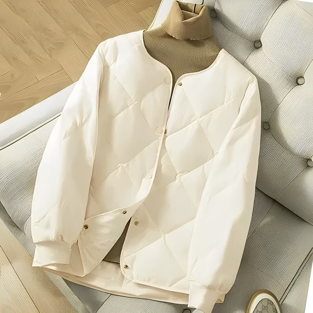 Women's Jacket - Padded Quilted Design - Relaxed Fit - Button Closure