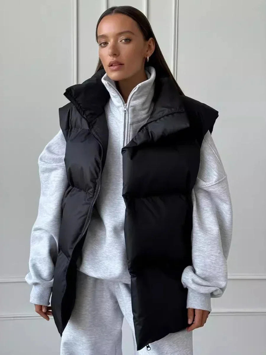 Women's Down Vest - Lightweight Quilted - High Collar - Insulating and Water-Repellent