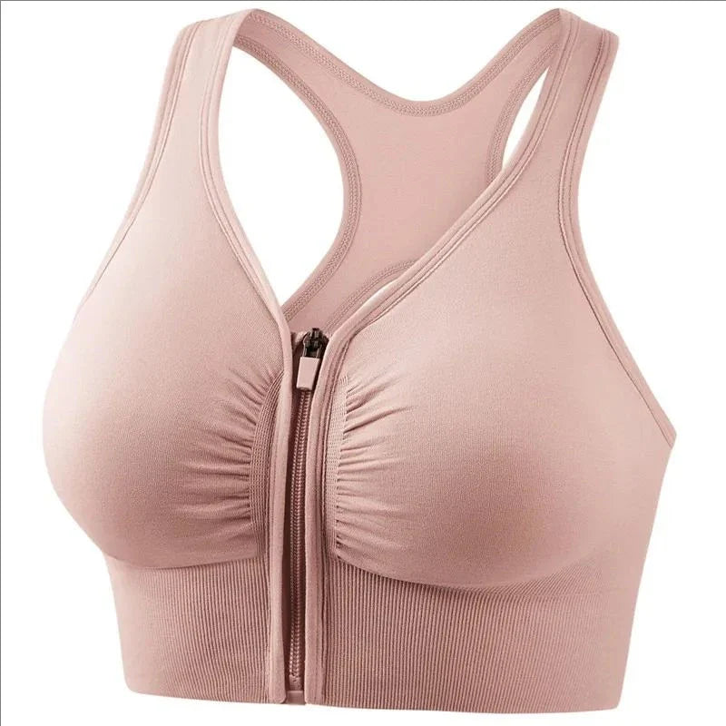 Women's Sports Bra – Snug Fit – Breathable Material – Zipper – Racerback