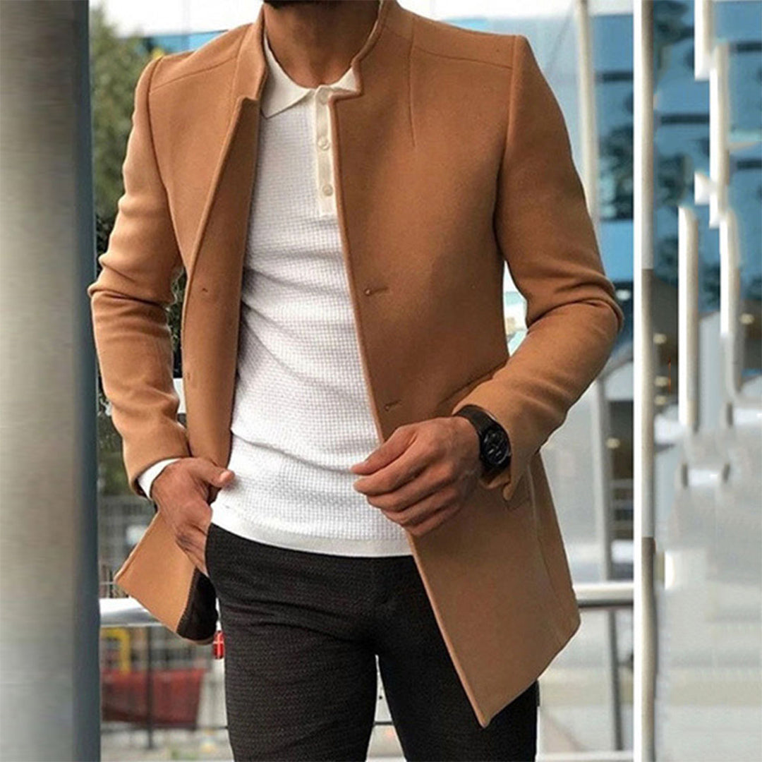 Men's Jacket – Slim Fit – Wool Blend – Collarless – Single-Breasted – Hip Length
