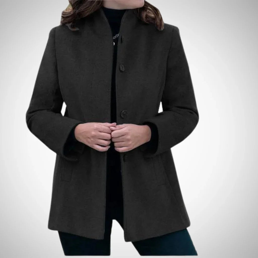 Women's Coat – Wool Blend – Tailored Fit – Stand Collar – Knee-Length Classic