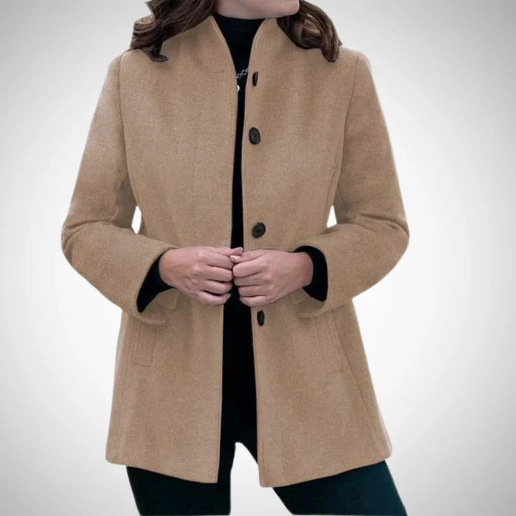 Women's Coat – Wool Blend – Tailored Fit – Stand Collar – Knee-Length Classic