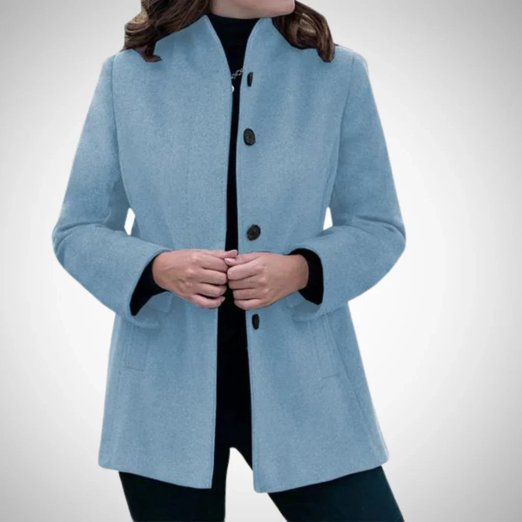 Women's Coat – Wool Blend – Tailored Fit – Stand Collar – Knee-Length Classic