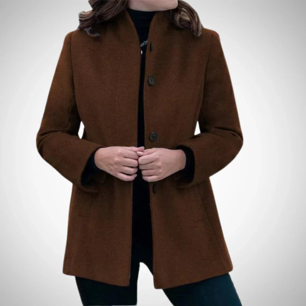 Women's Coat – Wool Blend – Tailored Fit – Stand Collar – Knee-Length Classic