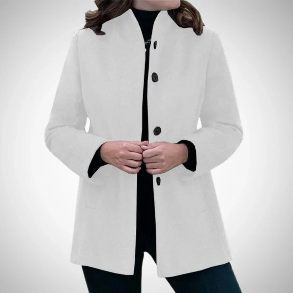 Women's Coat – Wool Blend – Tailored Fit – Stand Collar – Knee-Length Classic