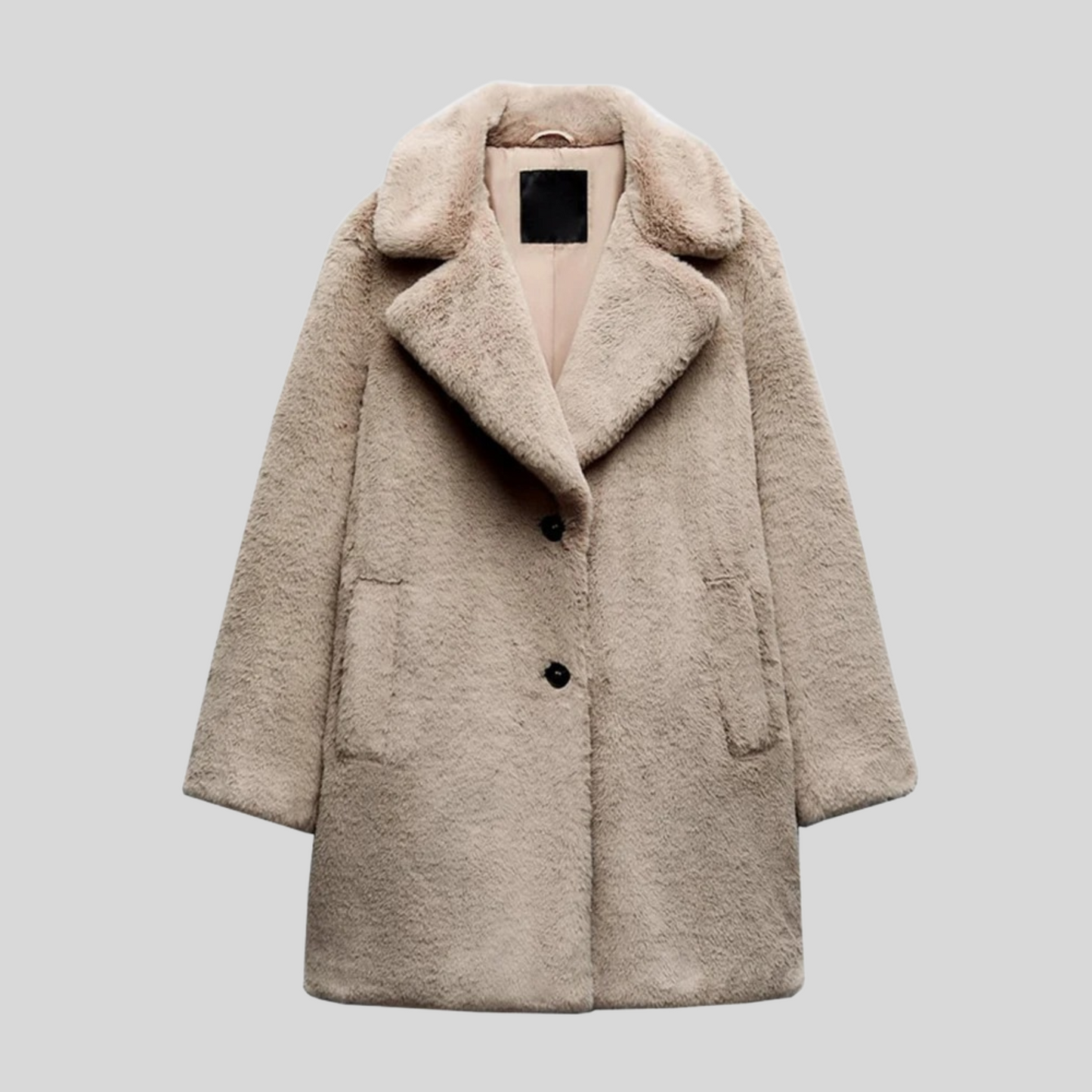 Women's Coat – Oversized Fit – Soft Teddy – Full Length – Wide Jacket Collar