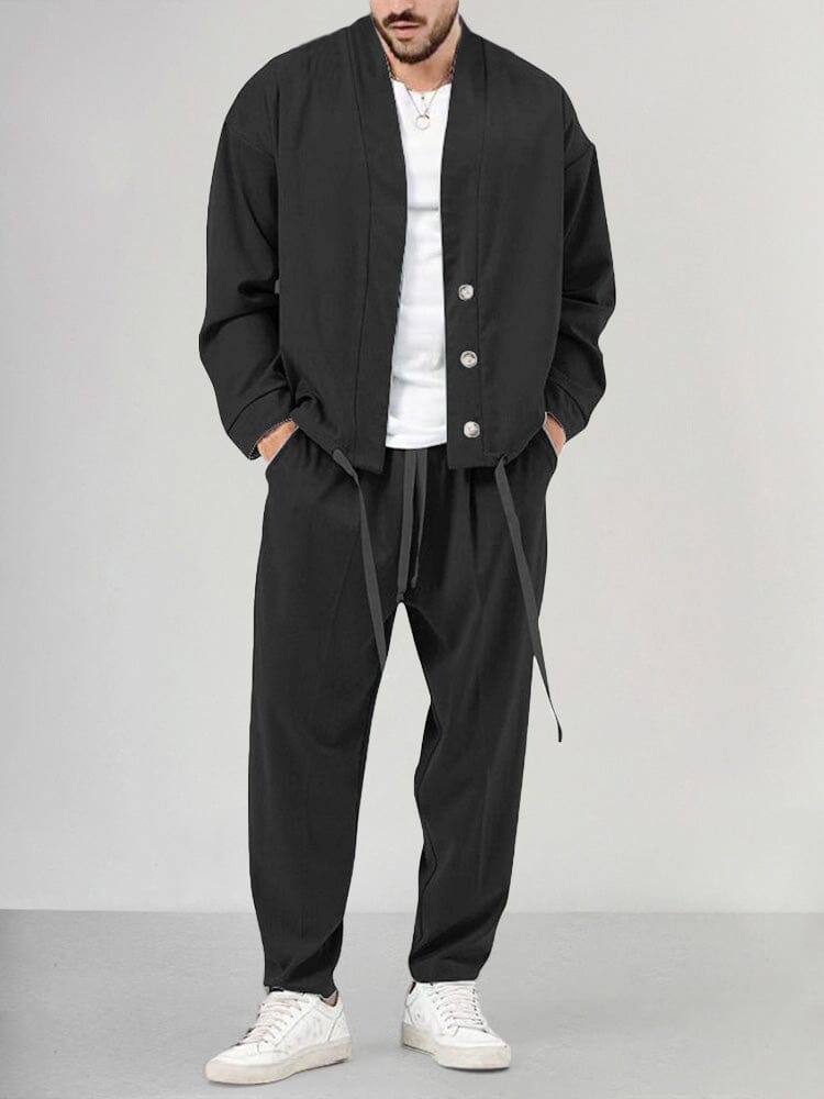 Men's Lounge Set – Relaxed Fit – Soft Knit – Shawl Collar – Slim Pants