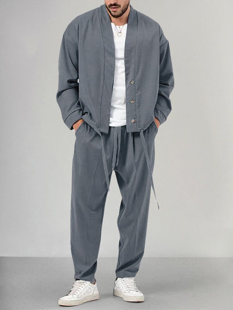Men's Lounge Set – Relaxed Fit – Soft Knit – Shawl Collar – Slim Pants