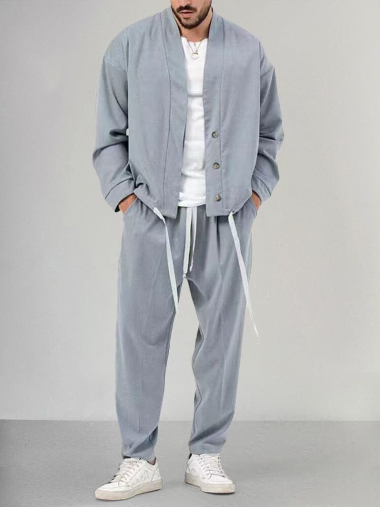 Men's Lounge Set – Relaxed Fit – Soft Knit – Shawl Collar – Slim Pants