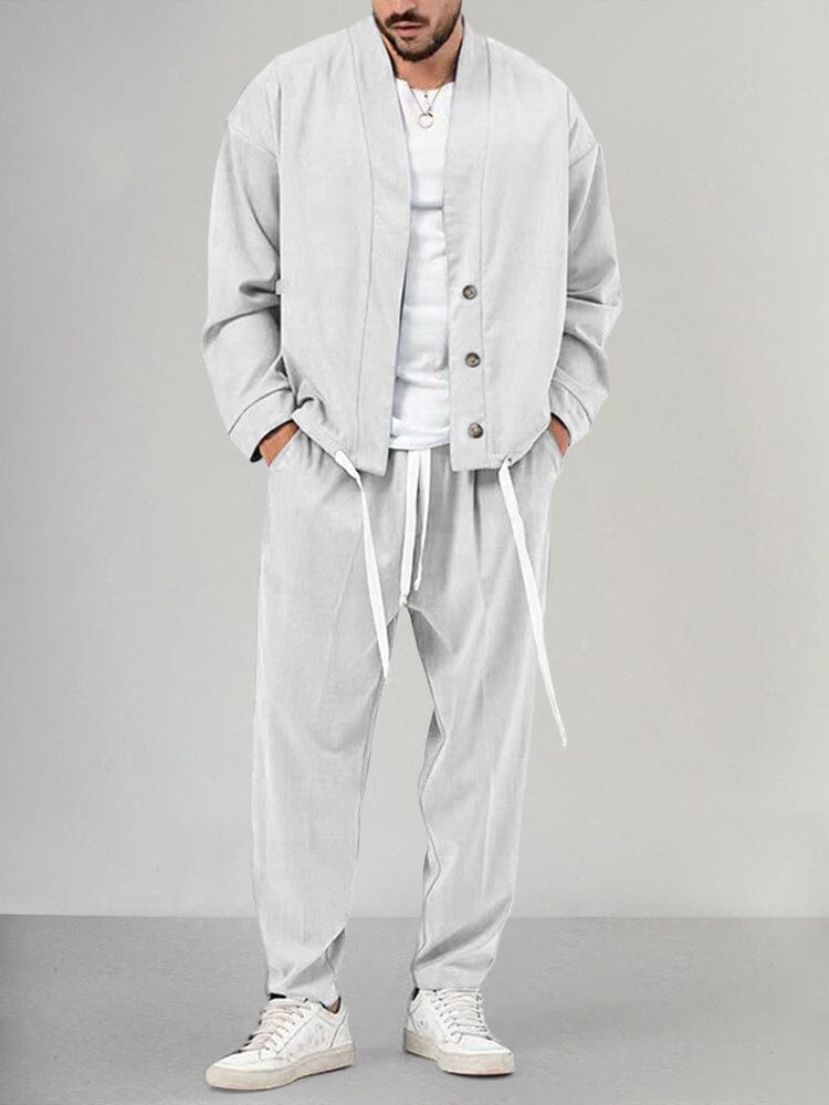 Men's Lounge Set – Relaxed Fit – Soft Knit – Shawl Collar – Slim Pants