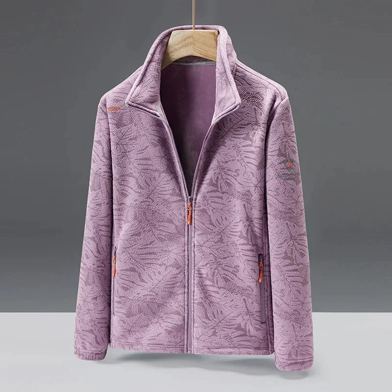 Men's fleece jacket – standard fit – high collar – zip pockets – soft texture