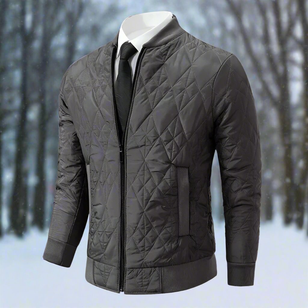 Men's Bomber Jacket - Padded and Warm - Diamond Quilted - Ribbed Collar