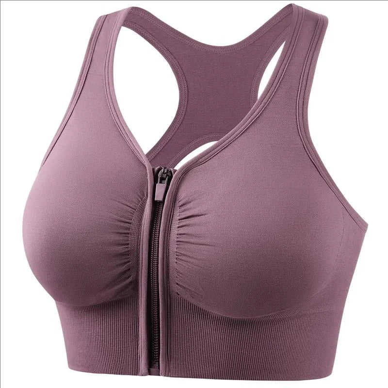 Women's Sports Bra – Snug Fit – Breathable Material – Zipper – Racerback