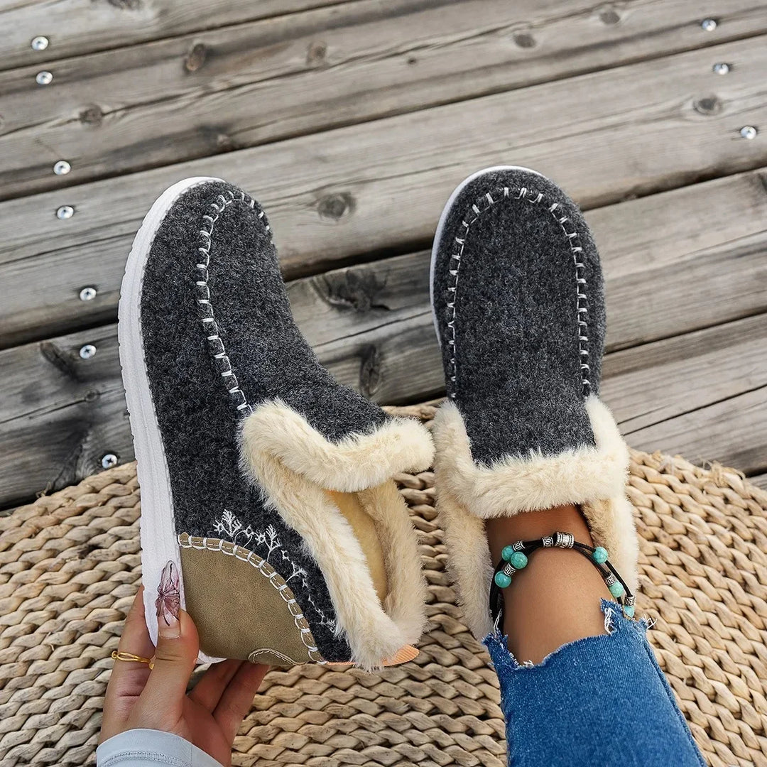Women's Ankle Boots – Felt Structure – Faux Fur Lining – Relaxed Fit