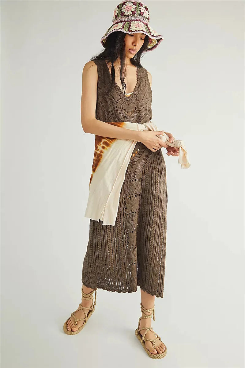 Women's Dress in Mesh – Relaxed Fit – V-Neck – Geometric Knit – Split