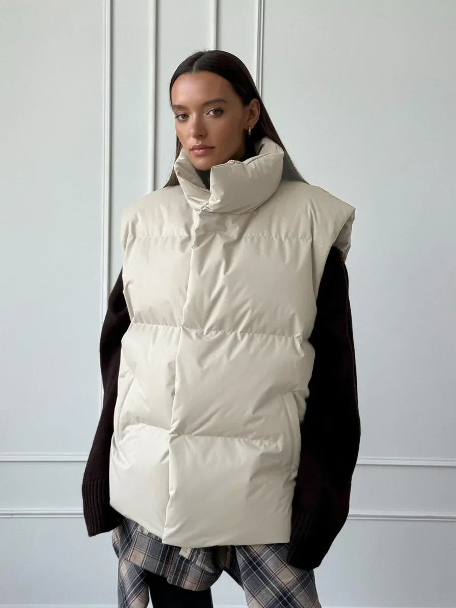 Women's Down Vest - Lightweight Quilted - High Collar - Insulating and Water-Repellent