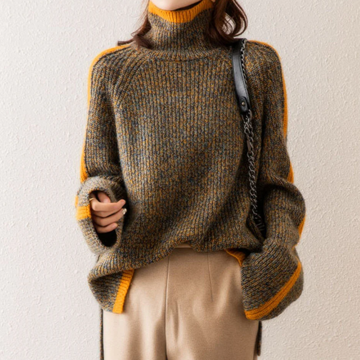 Freya Wool Turtleneck Sweater | Oversized Striped Sweater