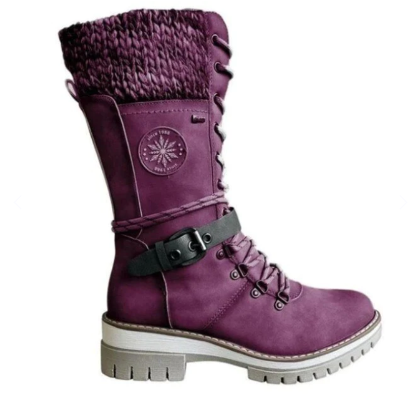 Women's Boots – Mid-Calf Lacing – Knitted Cuff – Zipper – Chunky Sole
