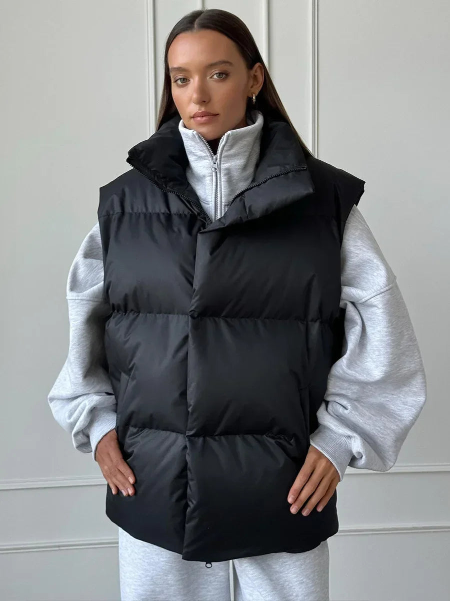 Women's Down Vest - Lightweight Quilted - High Collar - Insulating and Water-Repellent