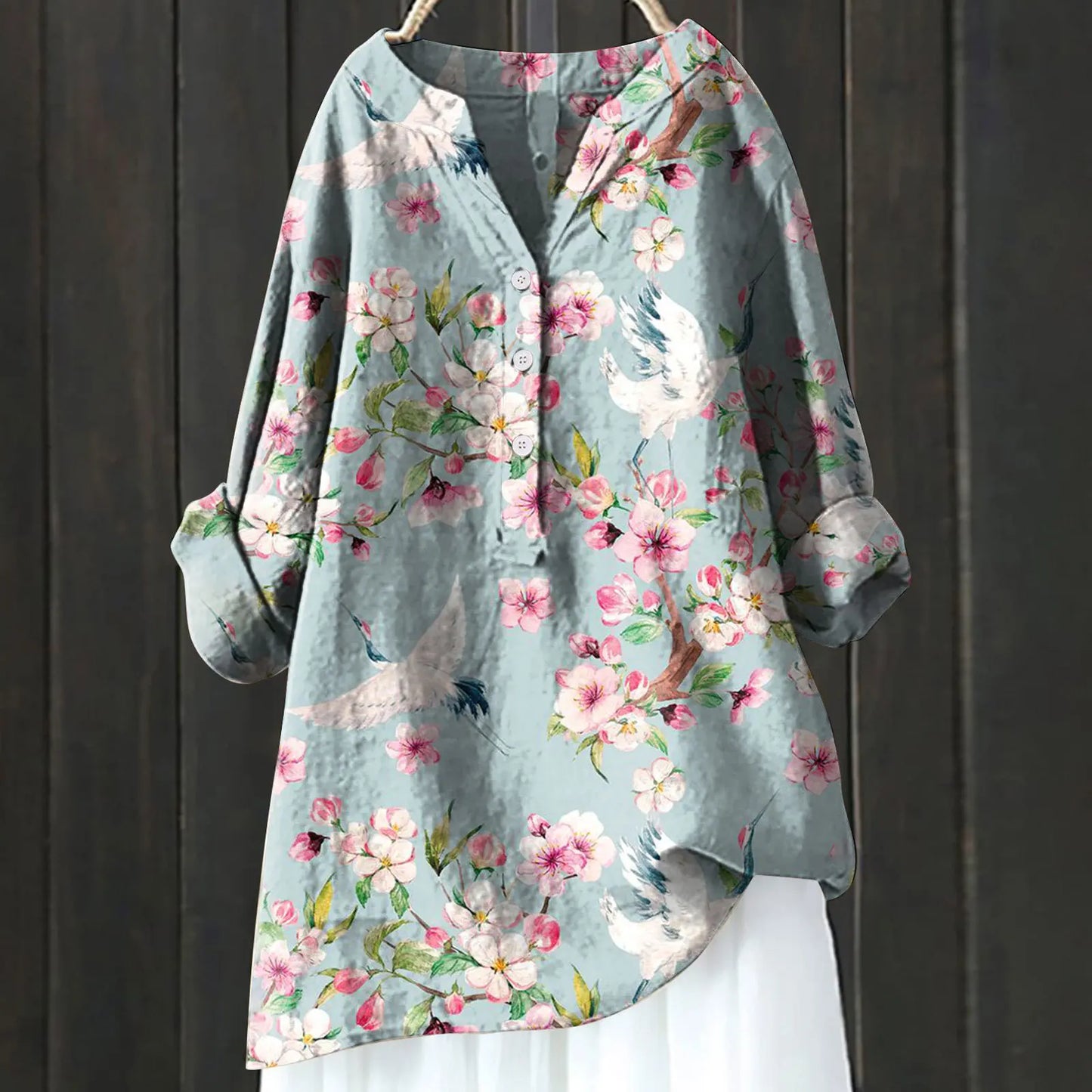 Women's blouse with long sleeves – Relaxed fit – Half button placket – Breathable fabric