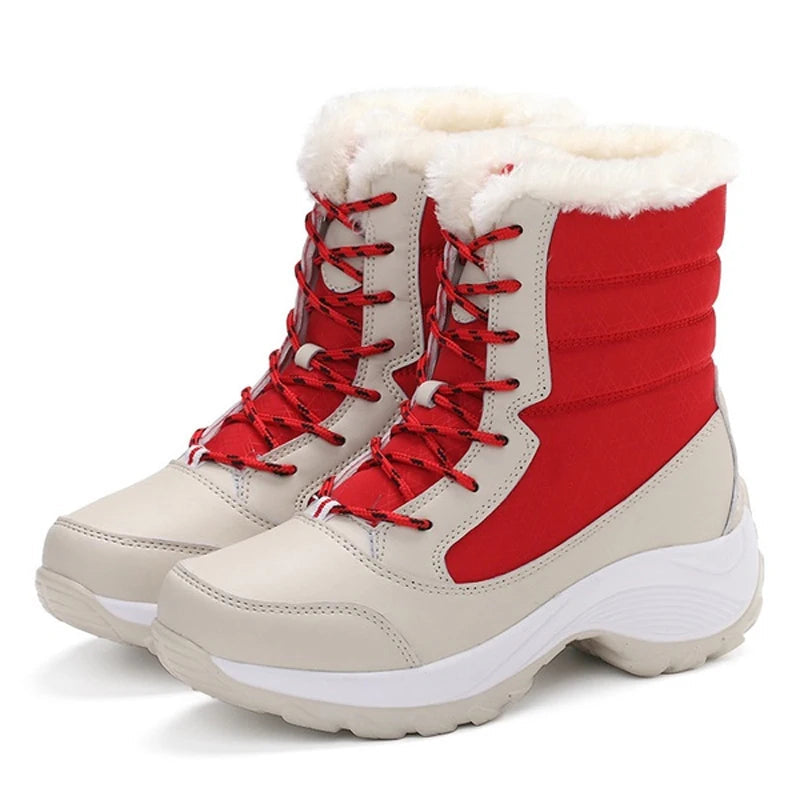 Women's Snow Boots – Mid-Calf – Water-Repellent – Lined with Faux Fur – Lace-Up – Platform Sole