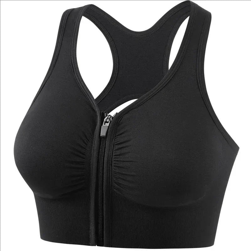 Women's Sports Bra – Snug Fit – Breathable Material – Zipper – Racerback
