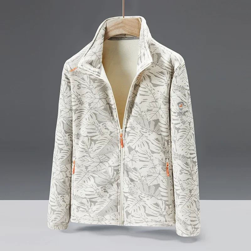 Men's fleece jacket – standard fit – high collar – zip pockets – soft texture