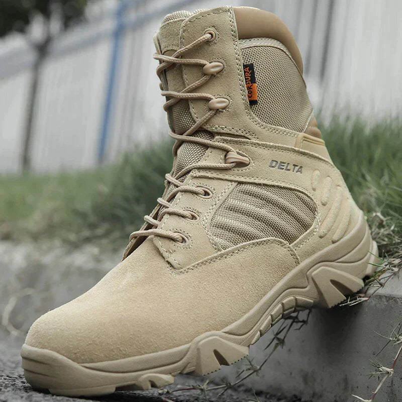 Men's Tactical Boots – Suede Leather – High Shaft – Non-Slip Sole – Lacing & Zipper