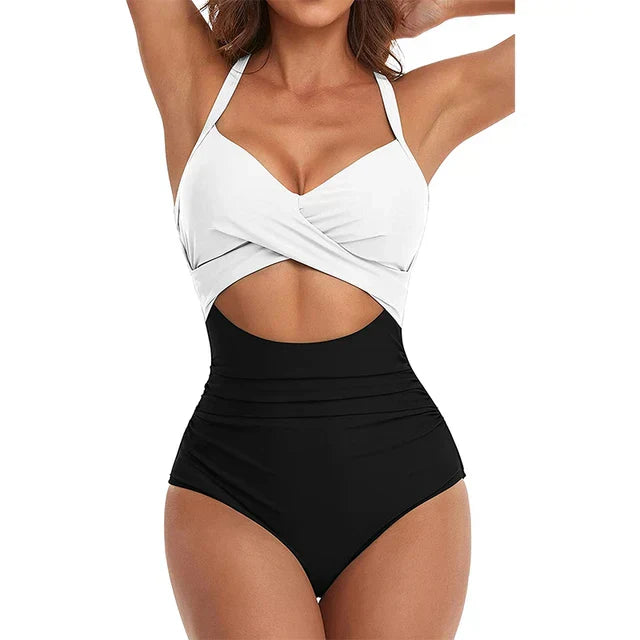 Swimsuit Women – Shaping Fit – Cross Front – Waist Cutout – Breathable Material