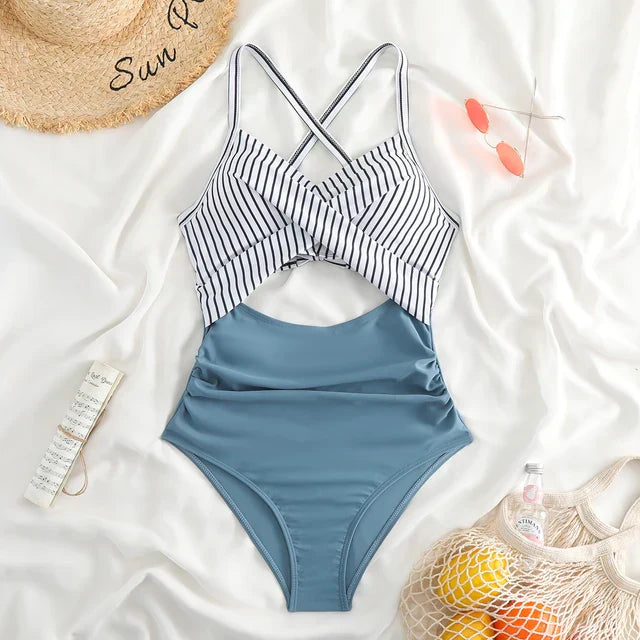 Swimsuit Women – Shaping Fit – Cross Front – Waist Cutout – Breathable Material